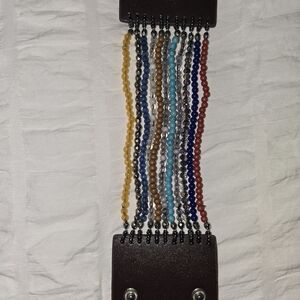Plunder Multicolor Beaded Bracelet with Leather Accents